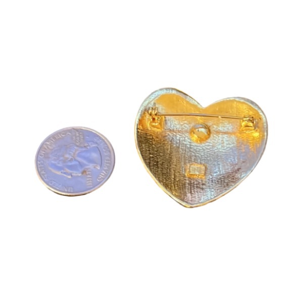 Vintage Y2K Gold Plated Red Enamel Crystal Rhinestone Queen Of Heart Brooch - Picture 4 of 5